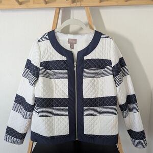 Chico's Women's Quilted Jacket - Navy and White